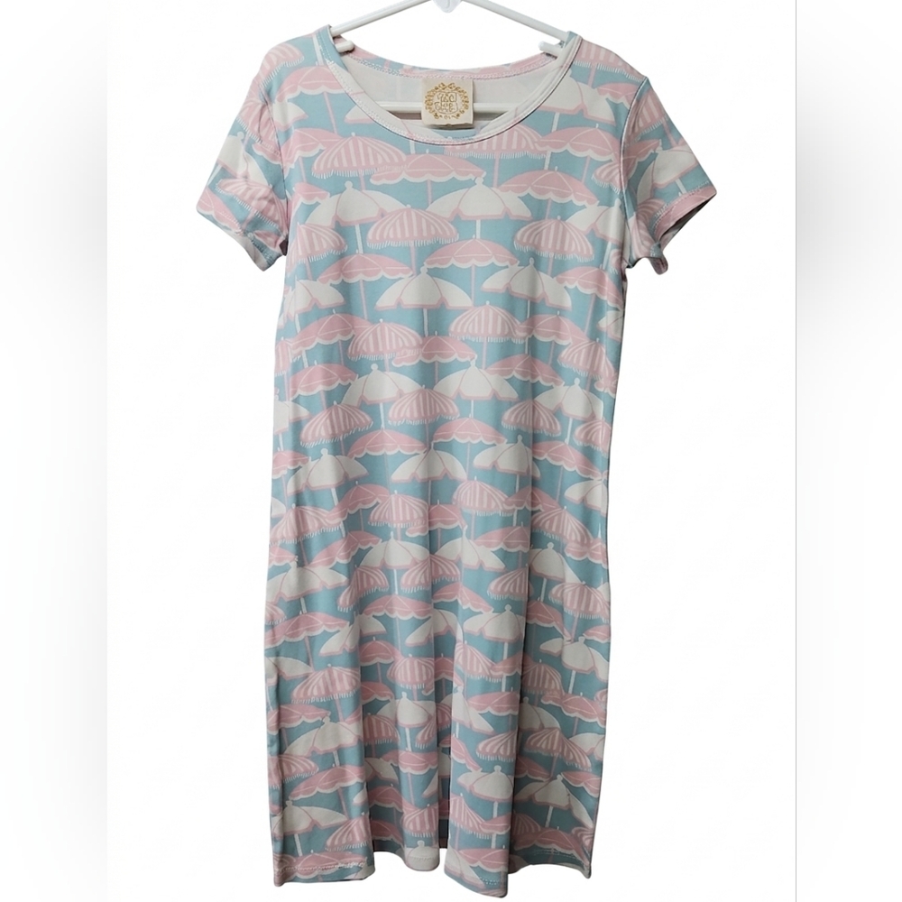 The Beaufort Bonnet Co Pink and Blue Umbrella Pattern Dress 100% Pima Cotton 14